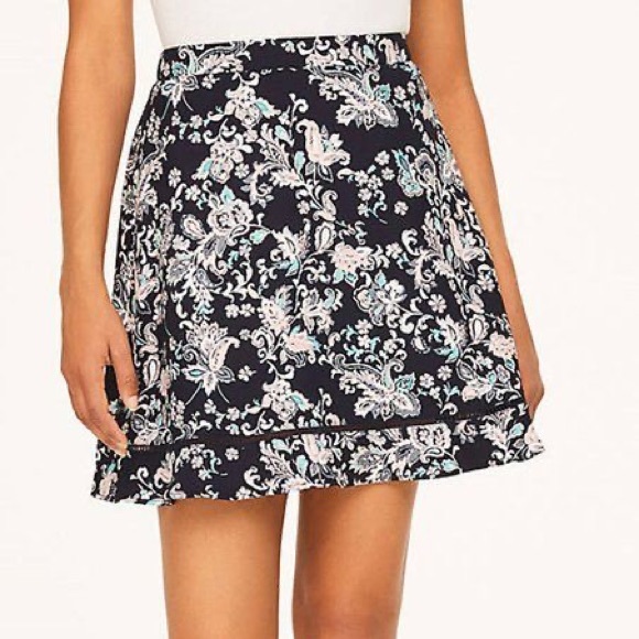 LOFT Dresses & Skirts - Loft Paisley Flippy Skirt in Industrial Navy